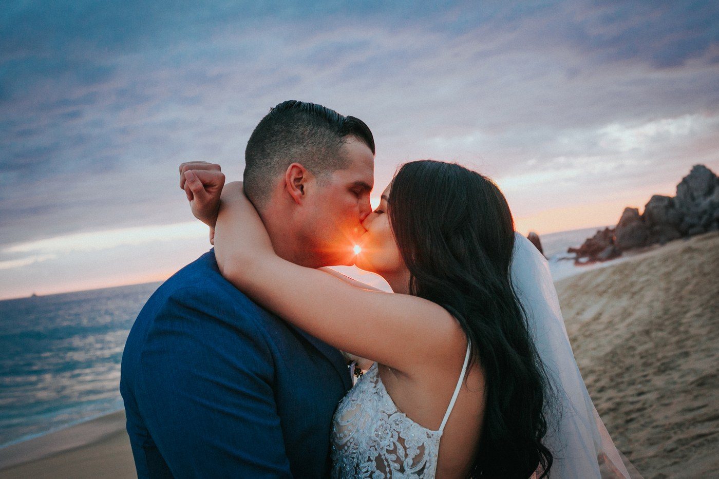 Sun flare kiss at sunset Cabo San Lucas — Ana Badillo Photography