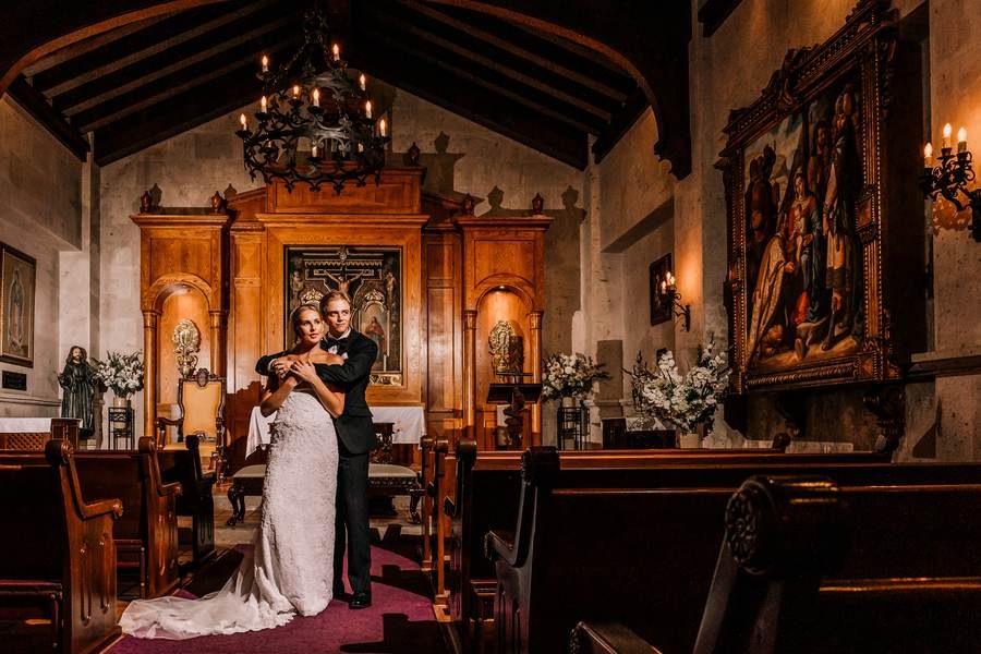 Wedding couple in historic Cabo San Lucas church — Ana Badillo Photography
